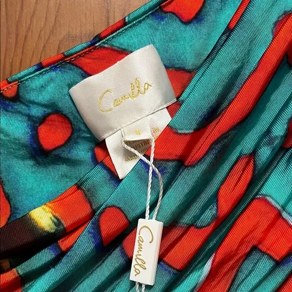 Camilla One-Shoulder Dress in Teal and Orange - Picture 3 of 4